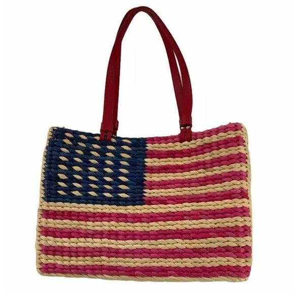 Unbranded Handbags - USA American Flag Patriotic Womens Tote Basket Weave Bag Wallet Set Red Blue